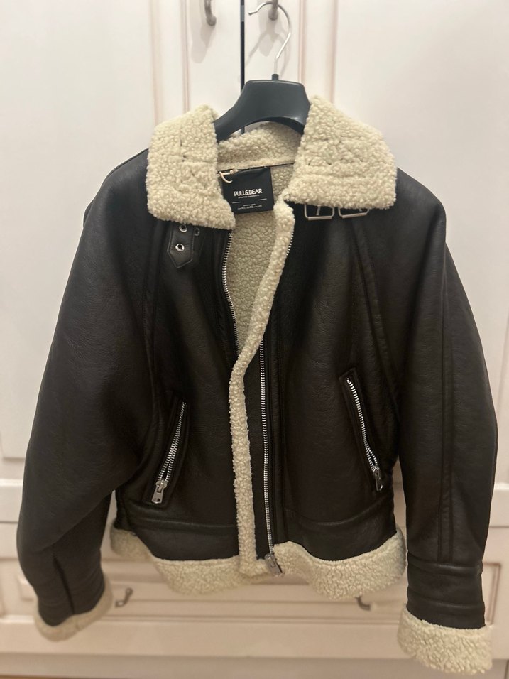 Kürk Detaylı Siyah Deri Biker Ceket - Görsel 3