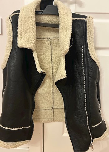 Deri Kürklü Kadın Yelek Siyah - Görsel 2