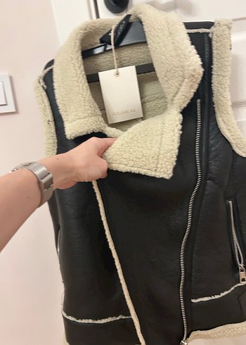 Deri Kürklü Kadın Yelek Siyah - Görsel 3