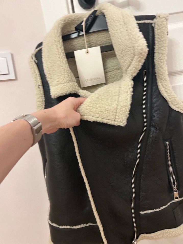 Deri Kürklü Kadın Yelek Siyah - Görsel 3