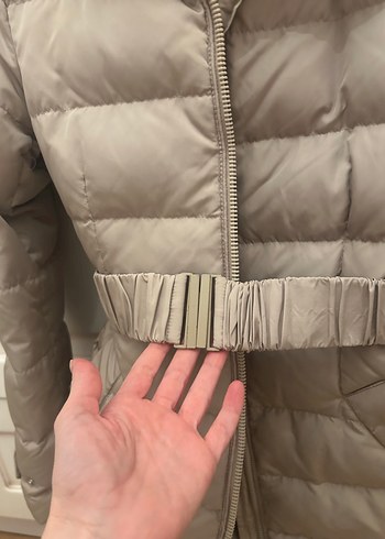 Bej Kadın Kemerli Kışlık Mont - Görsel 2