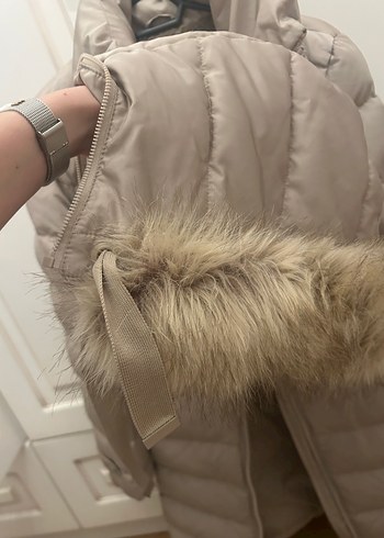 Bej Kadın Kemerli Kışlık Mont - Görsel 5