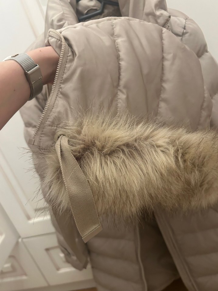 Bej Kadın Kemerli Kışlık Mont - Görsel 5