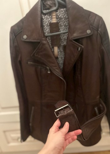 Kahverengi Kadın Deri Biker Ceket - Görsel 4