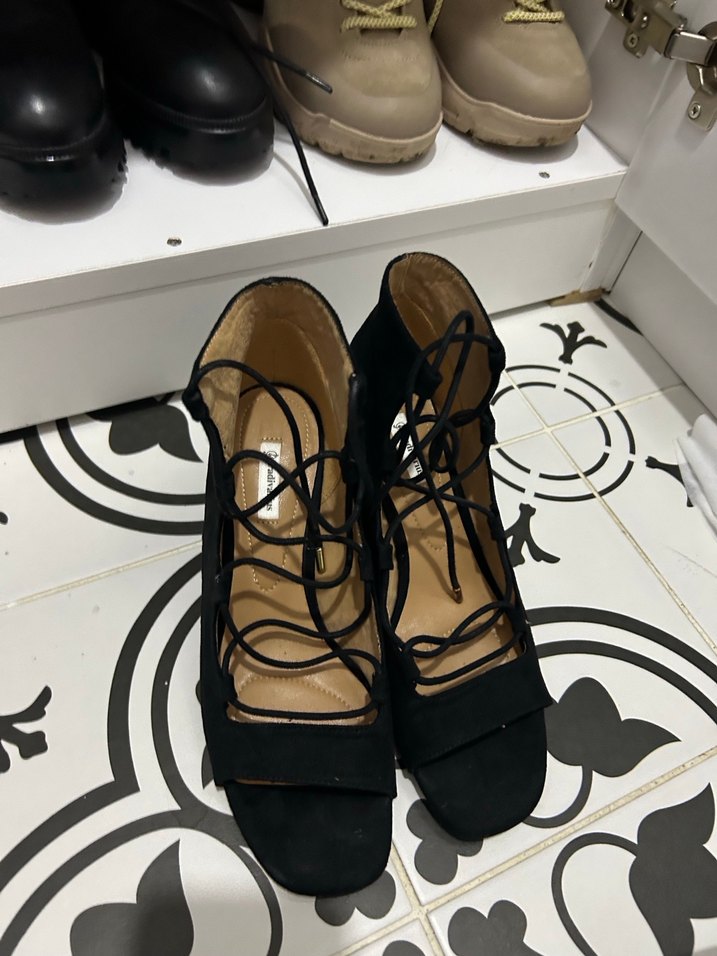 Siyah Bağcıklı Blok Topuk Kadın Ayakkabı - Görsel 2