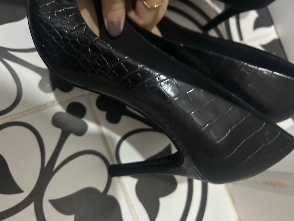 Klasik Siyah Yılan Desenli Topuklu Ayakkabı - Görsel 3