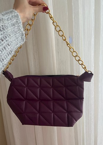 Zincir Detaylı Mor Deri Kadın El Çantası - Görsel 2