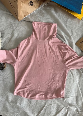 Siyah pembe Kadın Boğazlı Crop Top - Görsel 2