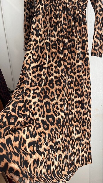 m Beden Leopar elbise