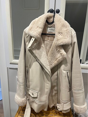 Stradivarius Stradivarius uzun tüylü deri biker ceket
