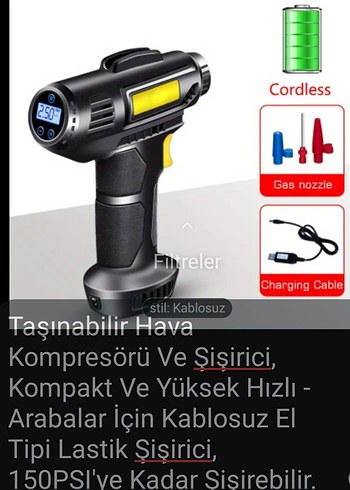 Kablosuz Taşınabilir Hava Kompresörü 150PSI