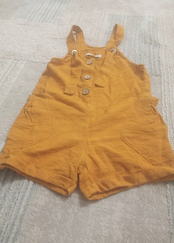 Kızlar için Sarı Keten Bol Kesim Tulum