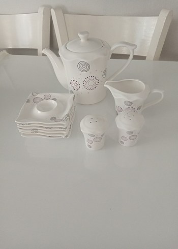 Beyaz Gri Puantiyeli Çağdaş Porselen Çay Seti - Görsel 7