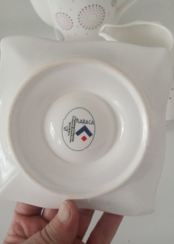 Beyaz Gri Puantiyeli Çağdaş Porselen Çay Seti - Görsel 8