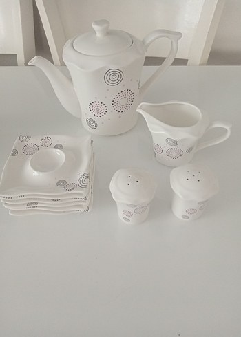 Beyaz Gri Puantiyeli Çağdaş Porselen Çay Seti - Görsel 2