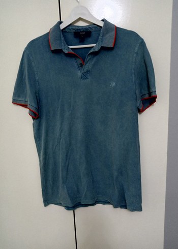 Düğmeli Kısa Kollu Denim Polo Tişört - Görsel 5