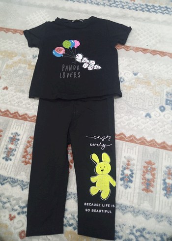 Renkli Baskılı Siyah Kız Tişörtü - Görsel 3