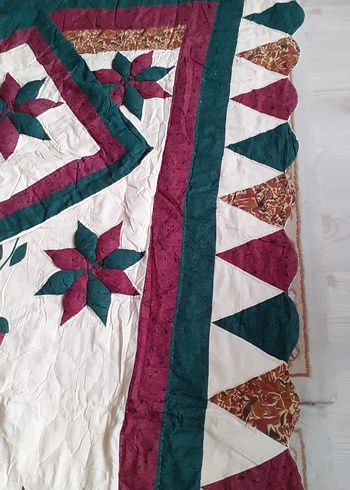 Patchwork Bordo Nakışlı Yatak Örtüsü - Görsel 3