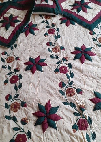 Patchwork Bordo Nakışlı Yatak Örtüsü - Görsel 2