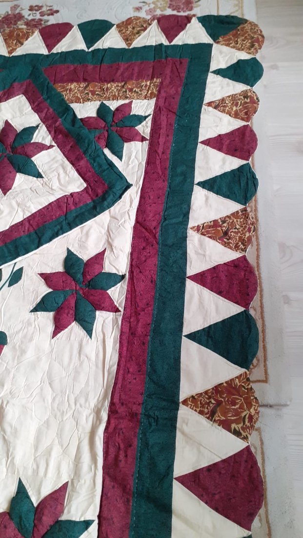 Patchwork Bordo Nakışlı Yatak Örtüsü - Görsel 3