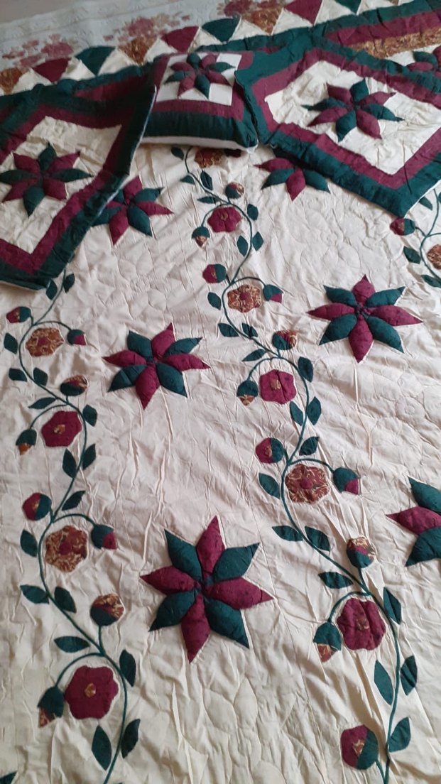 Patchwork Bordo Nakışlı Yatak Örtüsü - Görsel 2