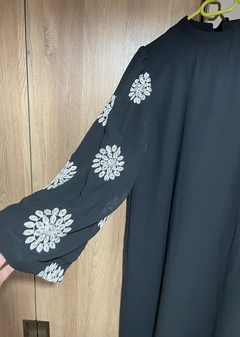 s Beden Nakışlı Uzun Siyah Kadın Elbise
