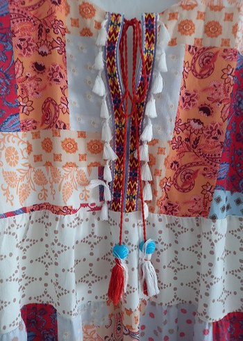 m Beden Patchwork Desenli Salaş Elbise