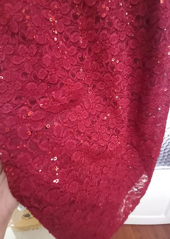 Bordo Parlak Midi Kadın Abiye Elbise - Görsel 7