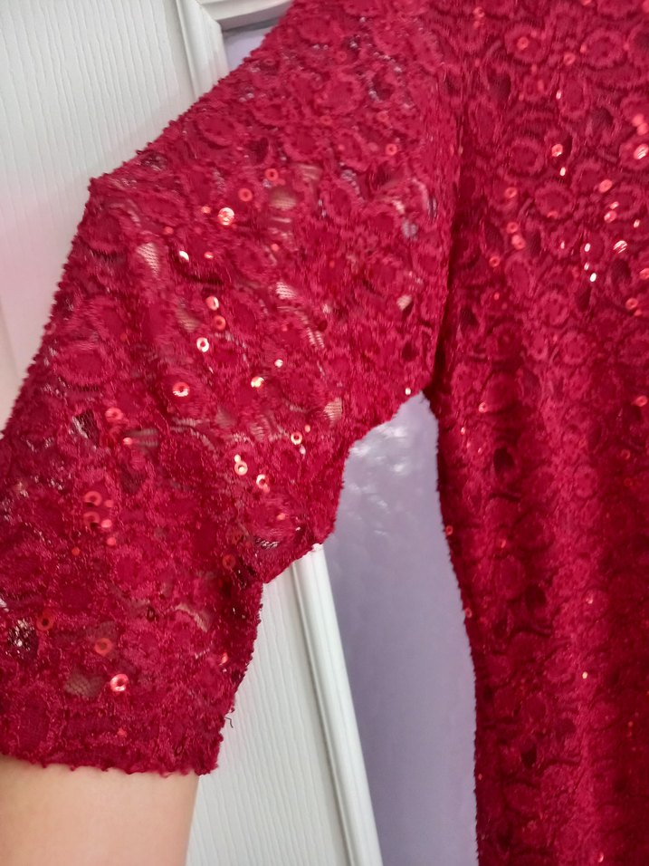 Bordo Parlak Midi Kadın Abiye Elbise - Görsel 3