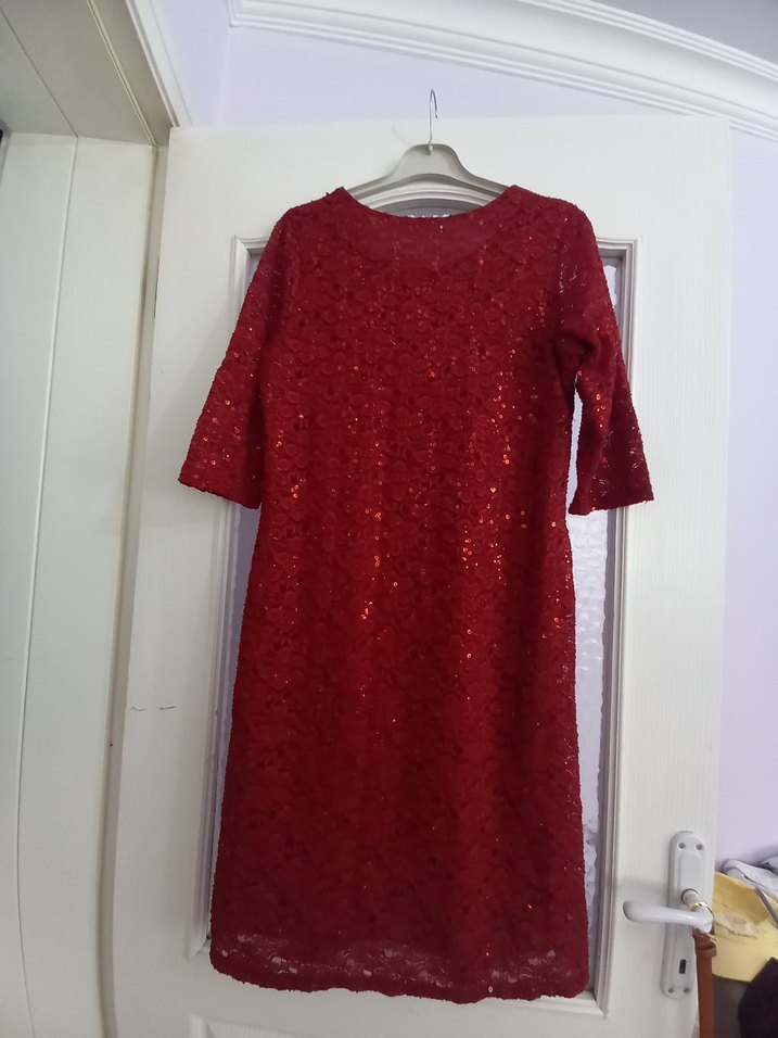 Bordo Parlak Midi Kadın Abiye Elbise - Görsel 4