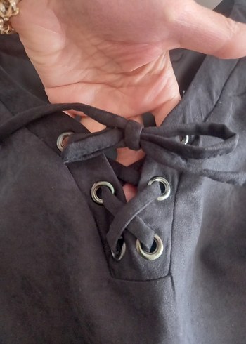 LC Waikiki Marka Süet Antrasit Elbise - Görsel 5