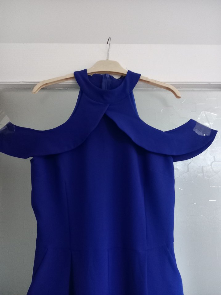 Saks Mavisi Pencere Kol Detaylı Tulum - Görsel 5