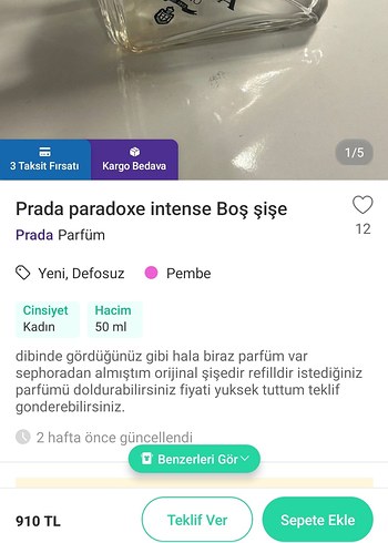 Prada Milano Kadın Parfümü Boş Şişe - Görsel 6