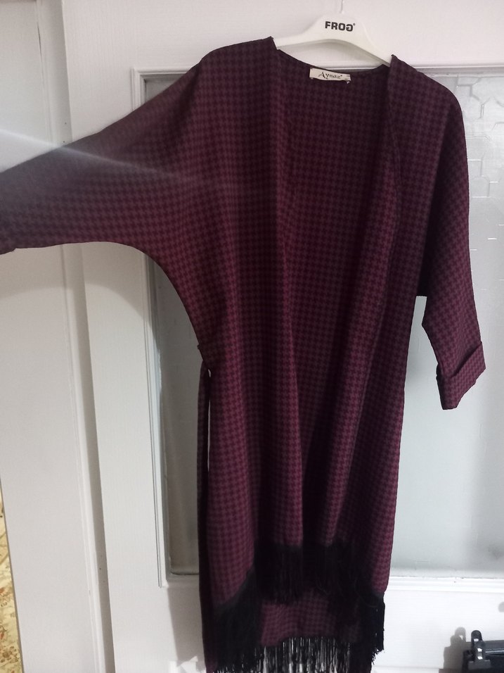 Mevsimlik Püskülü Kaz Ayağı Desen Kimono - Görsel 4