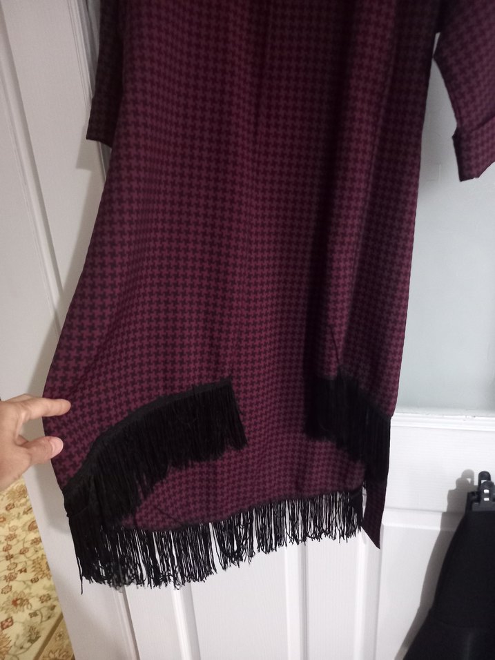 Mevsimlik Püskülü Kaz Ayağı Desen Kimono - Görsel 2