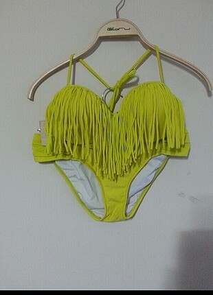 l Beden sarı Renk Püsküllü Bikini 