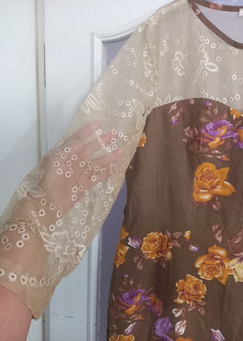 Tül Detaylı Keten Abiye Elbise - Görsel 2