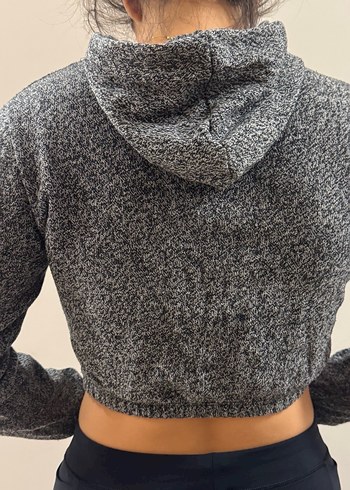 Kadın Gri Yüksek Yakalı Örme Sweatshirt - Görsel 3