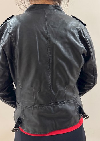 Siyah Deri Biker Ceket Kadın - Görsel 7