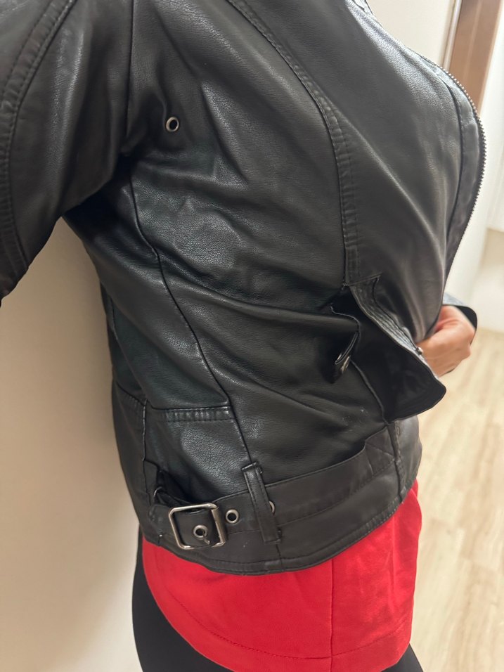 Siyah Deri Biker Ceket Kadın - Görsel 4