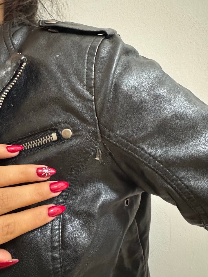 Siyah Deri Biker Ceket Kadın - Görsel 5