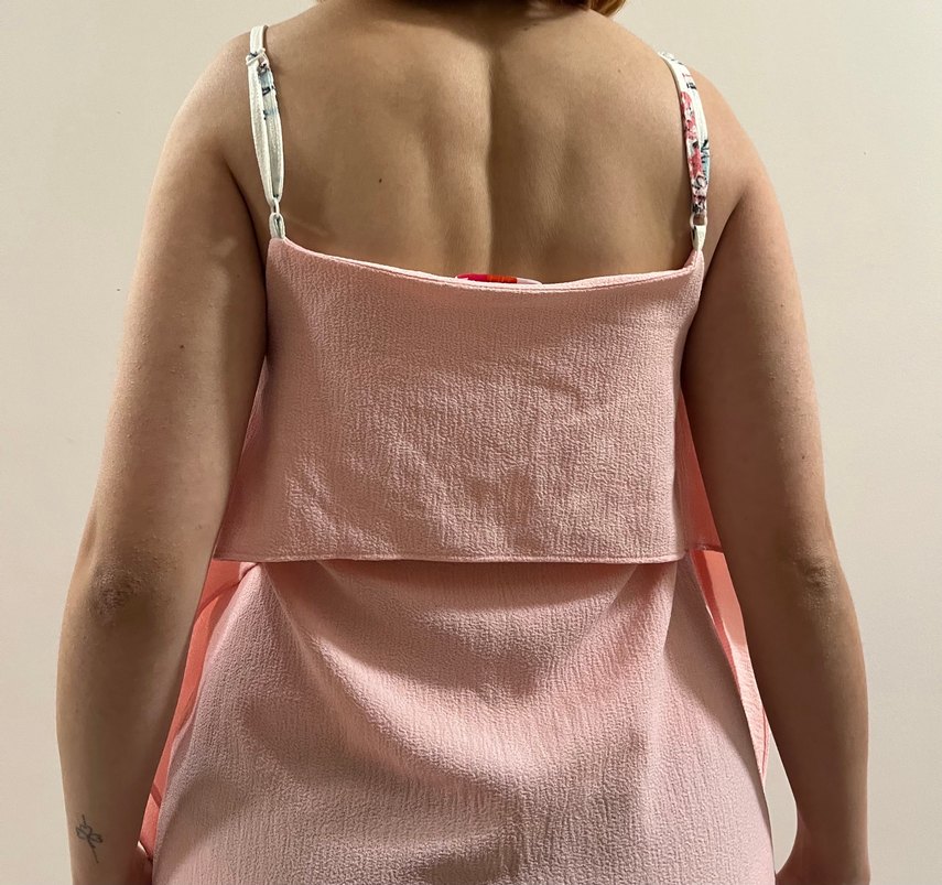 Pembe Keten Midi Elbise, Askılı, Salaş - Görsel 4