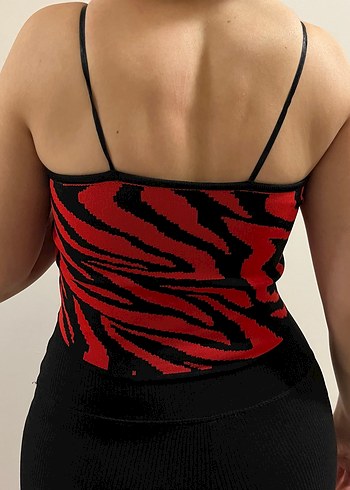 Kırmızı Siyah Zebra Desenli Triko Büstiyer - Görsel 3