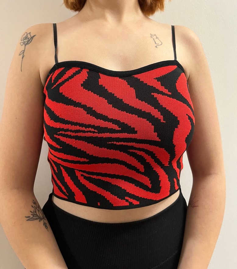 Kırmızı Siyah Zebra Desenli Triko Büstiyer - Görsel 2