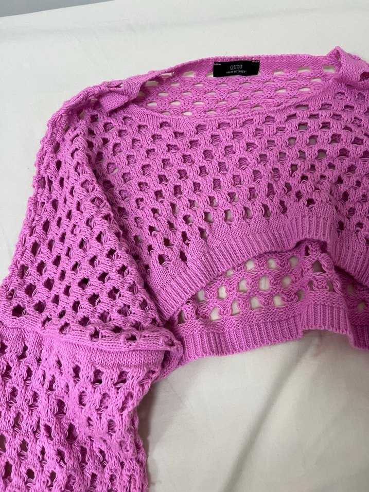 Pembe Örgü Kadın Kazak - Görsel 2