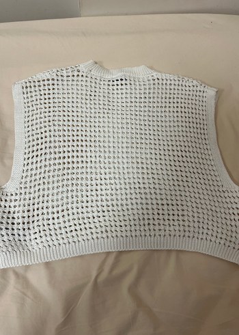 Beyaz Örgü Kolsuz Salaş Kazak Etiketli - Görsel 3