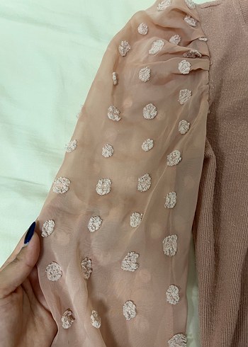 Toz Pembe Uzun Kollu Fırfırlı Kadın Bluz - Görsel 3