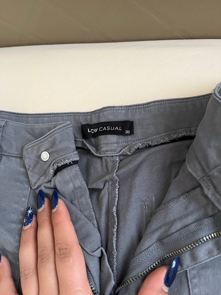 Gri Midi Bol Kesim Denim Kadın Pantolon - Görsel 2