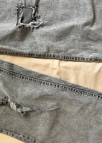 Gri Kadın Kot Pantolon Bol Kesim - Görsel 3