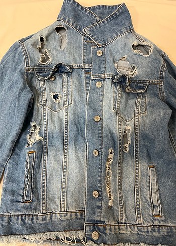 Yırtık Detaylı Kadın  Kot Ceket - Görsel 2